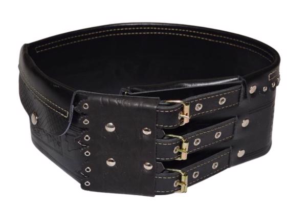 Chimir din piele neagra pe 3 catarame lalea