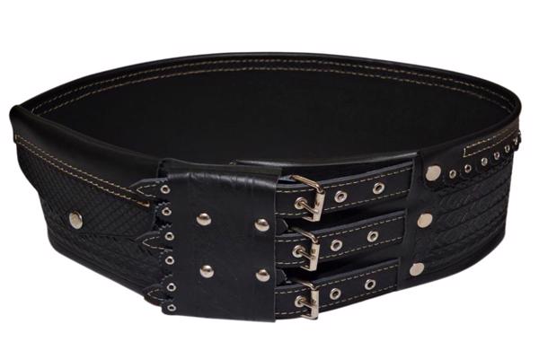 Chimir din piele neagra pe 3 catarame romburi