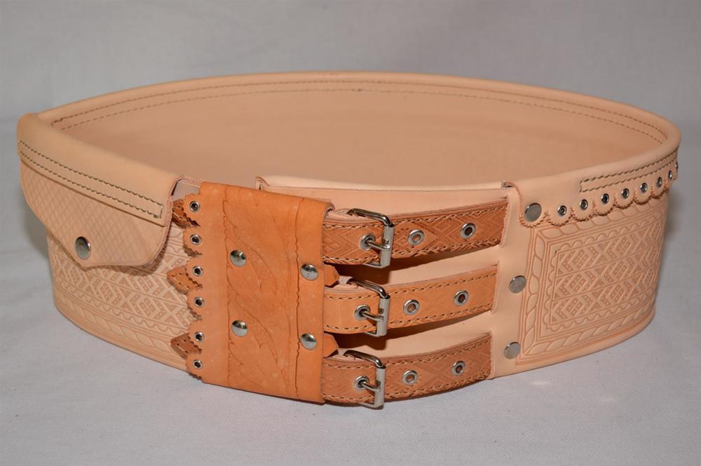 Chimir din piele bej gold pe 3 catarame 